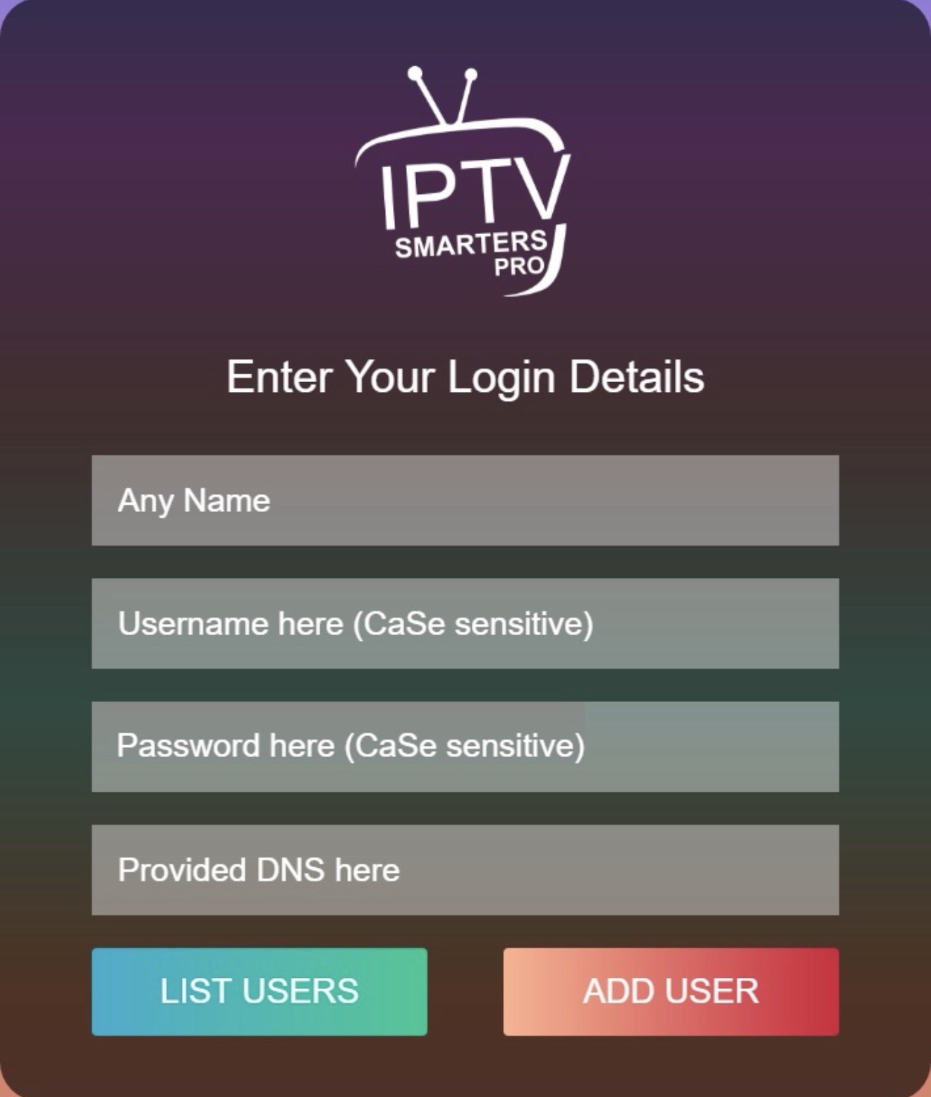 Enter Login Details